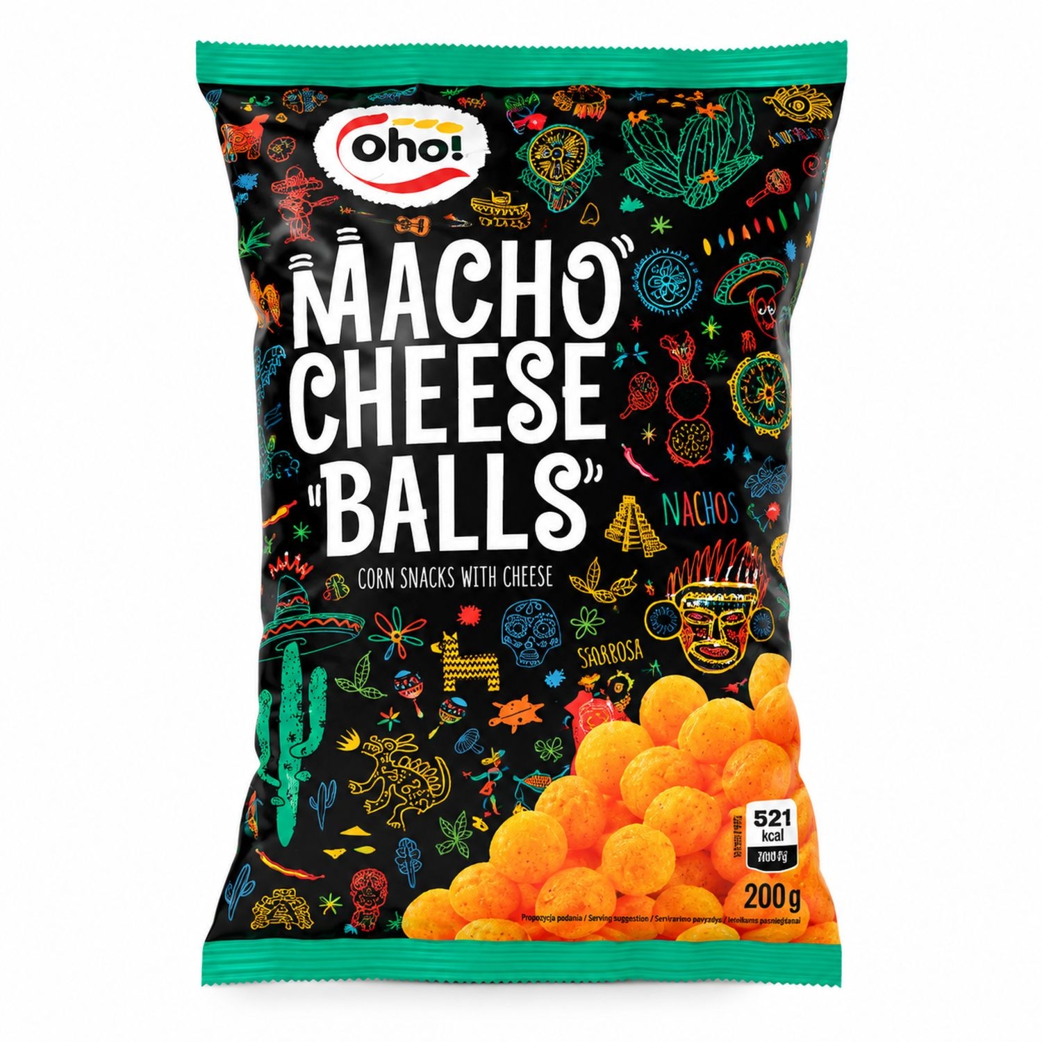 Chipsy Kukurydziane Kuleczki o Smaku Serowym Nacho Cheese 200 g - OHO