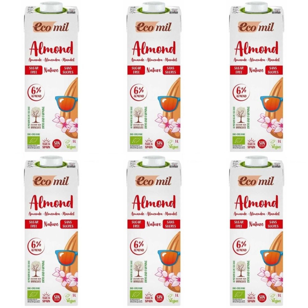 6 x Napój Migdałowy Bezglutenowy Niesłodzony Bio 1 l UHT - Ecomil