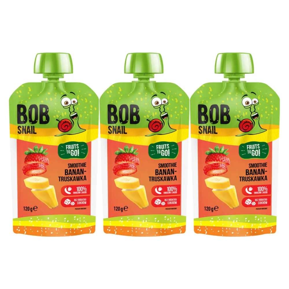 3 x Smoothie Bananowo-Truskawkowe Bez Dodatku Cukru 120 ml - Bob Snail