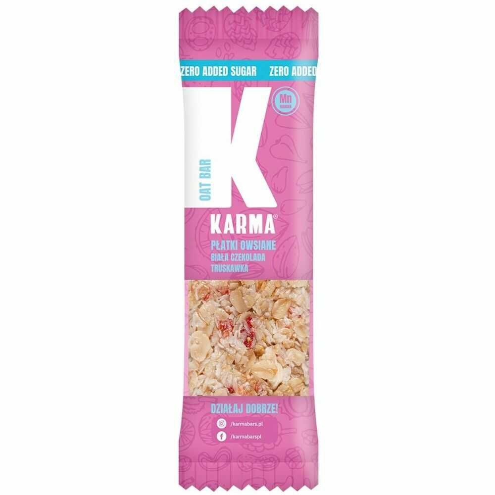 Baton Owsiany z Białą Czekoladą, Kokosem i Truskawkami Bez Dodatku Cukru 35 g - Karma