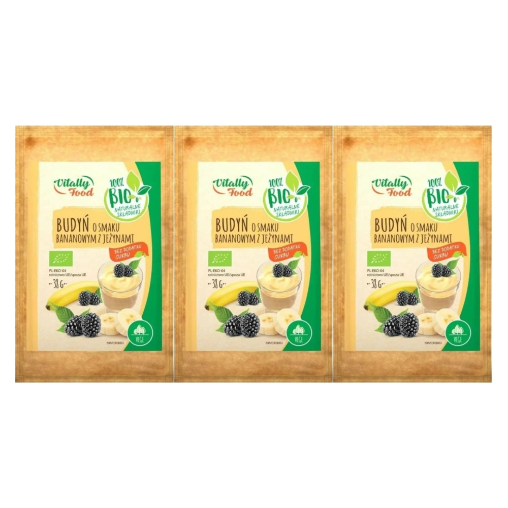 3 x Bio Budyń o Smaku Bananowym z Jeżynami 38 g - Wodzisław
