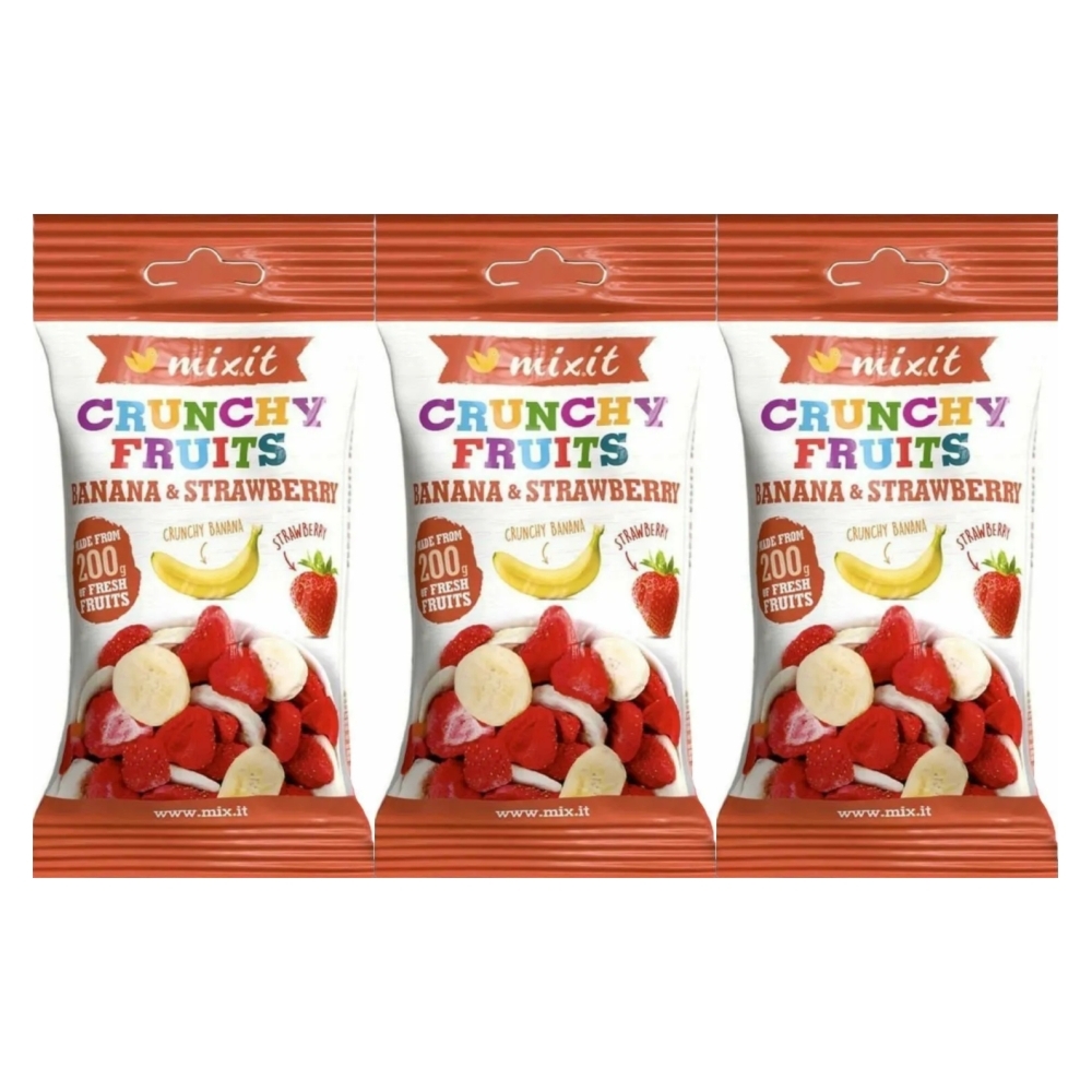 3 x Banan i Truskawka Chrupiące Owoce do Kieszeni 23 g - Mixit