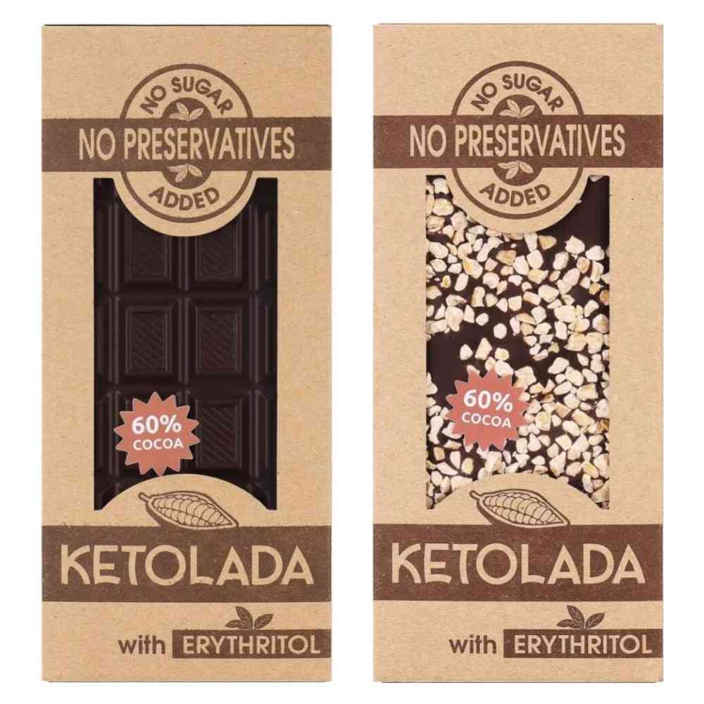 Zestaw Ketolada® Czekolada 60% z Migdałami+ Klasyczna Ketolada 60% z Erytrytolem