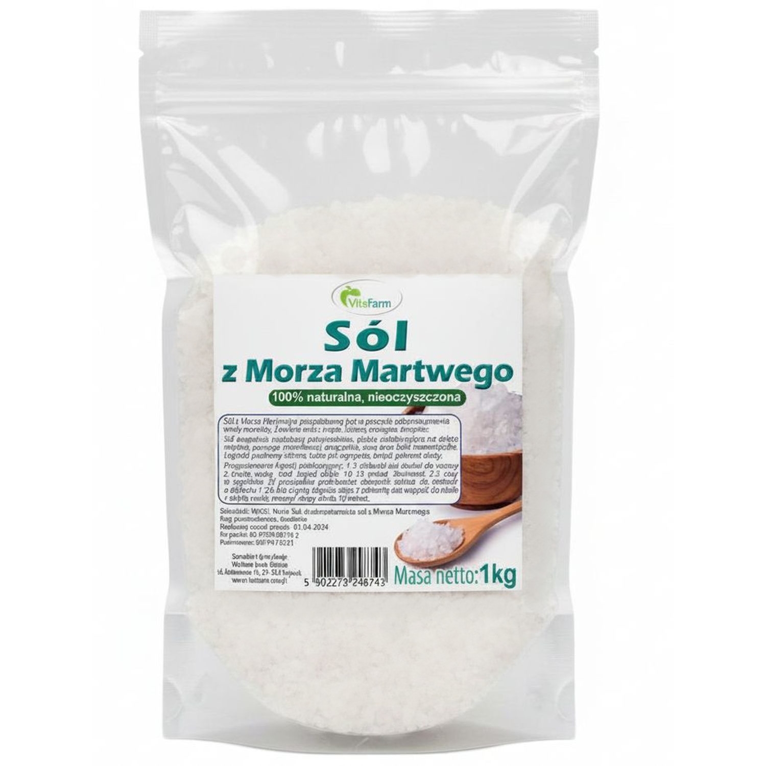 Sól z Morza Martwego Naturalna Nieoczyszczona 1 kg - Vitafarm
