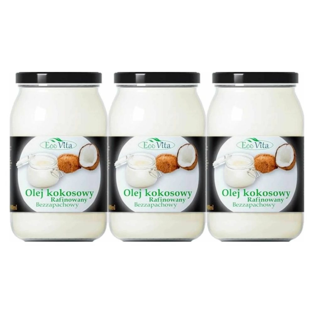 3 x Olej Kokosowy Rafinowany Bezzapachowy 900 ml - EOOVITA
