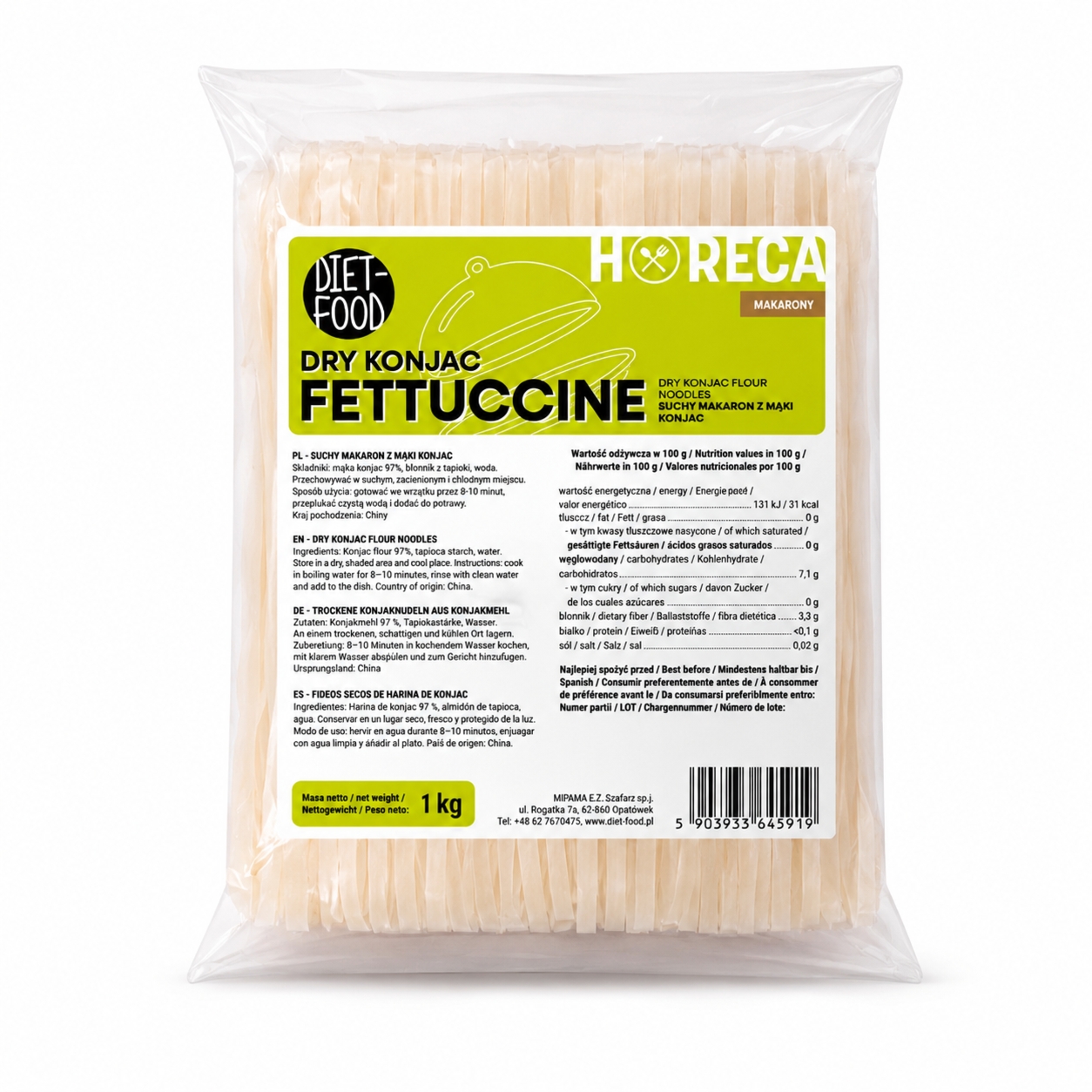 Suchy Makaron Konjac Shirataki z Mąki Konjac Fettuccine 1 kg Diet-Food 1000 g