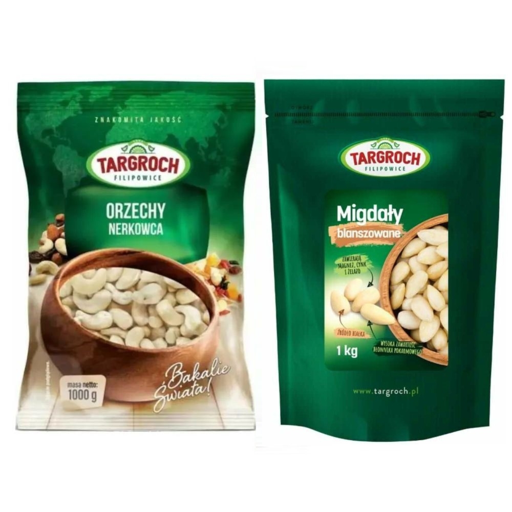 Orzechy Nerkowca 1 kg - Targroch + Migdały Blanszowane 1 kg - Targroch
