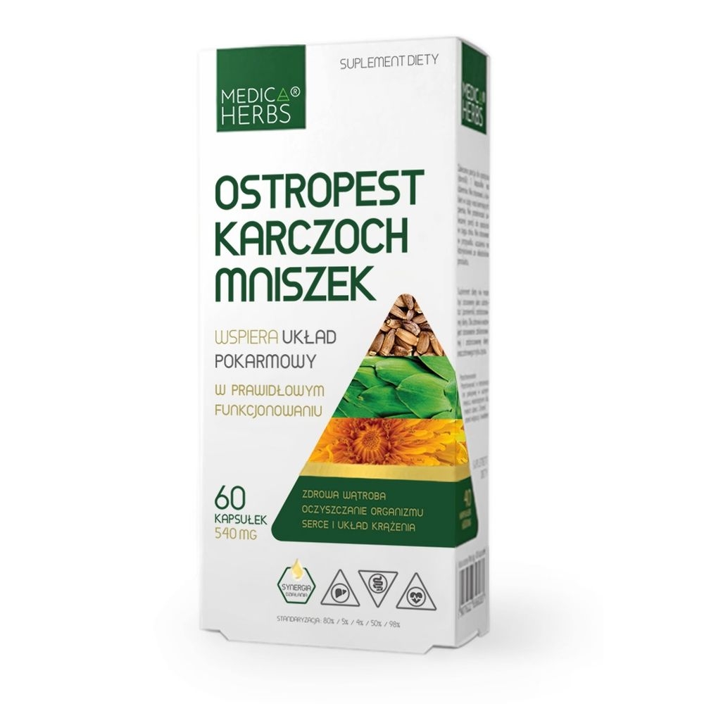 Фото - Вітаміни й мінерали Ostropest Karczoch Mniszek 60 Kapsułek - Medica Herbs