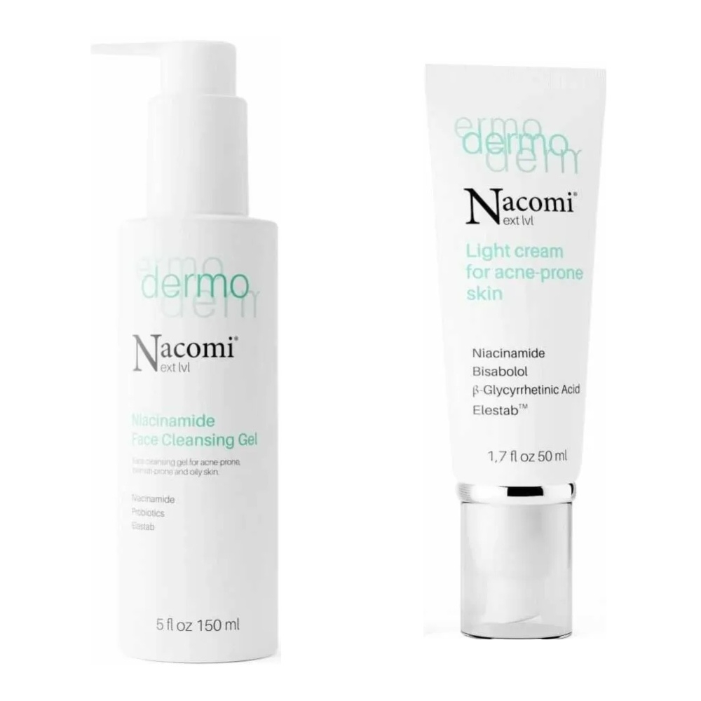 Zestaw Oczyszczający Żel do Mycia Twarzy 150 ml - Nacomi + Lekki Krem do Skóry Trądzikowej 50 ml - Nacomi