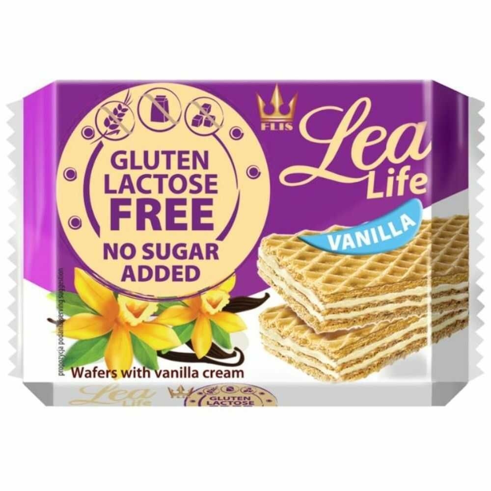 Wafle Waniliowe Bezglutenowe Bez Laktozy Bez Dodatku Cukru 95 g - Lea Life