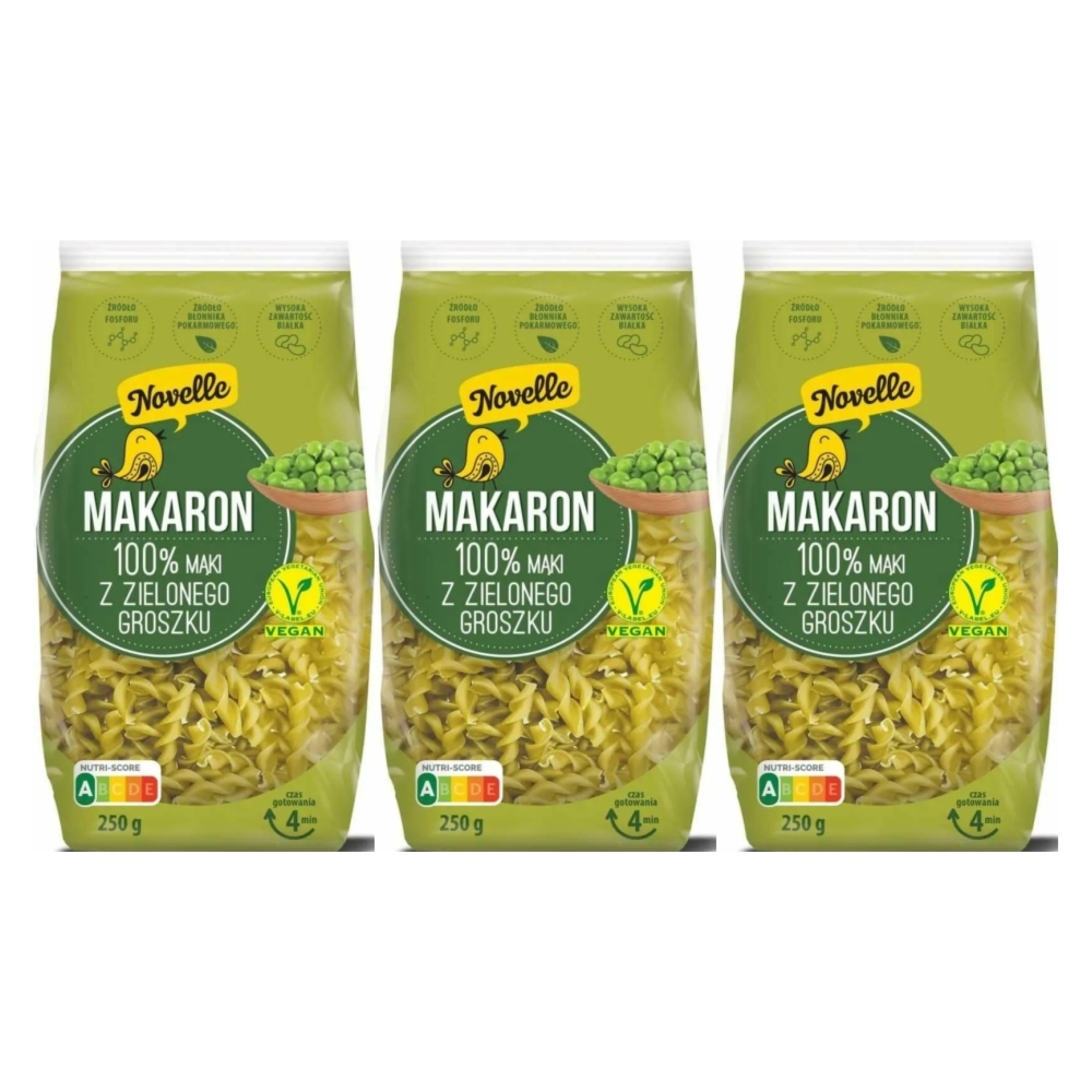 3 x Makaron z Groszku Zielonego Świderki 250 g - Novelle