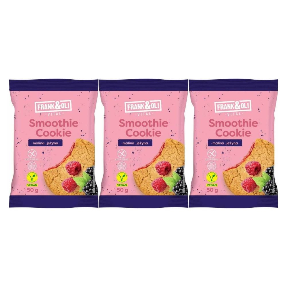 3 x Ciastko Owsiane z Nadzieniem z Malin i Jeżyn Bezglutenowe Bez Dodatku Cukru 50 g - Frank and Oli