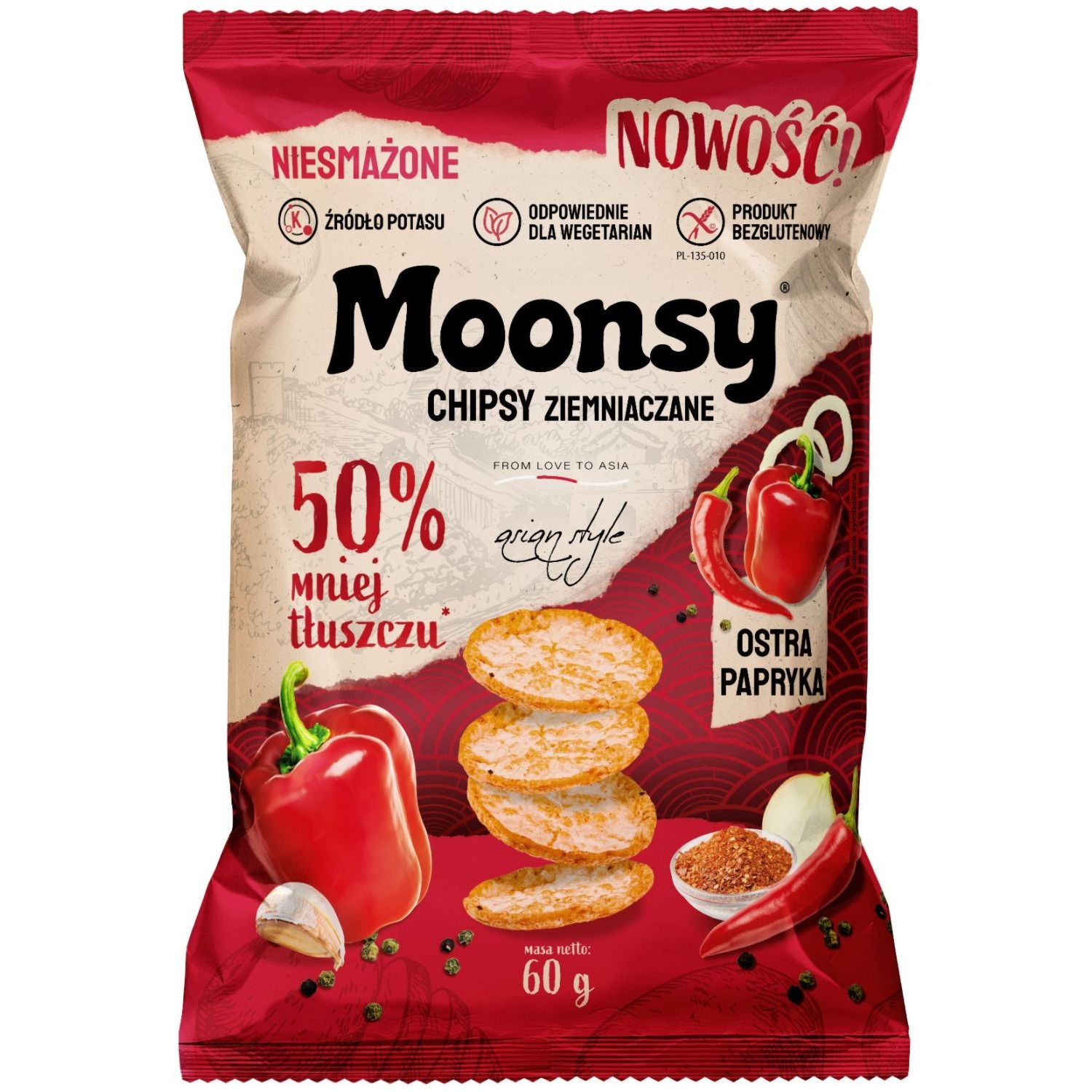 Chipsy Ziemniaczane Ostra Papryka Asian Style 60 g - Moonsy