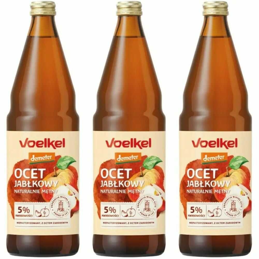 Zestaw 3 x Ocet Jabłkowy Niepasteryzowany Niefiltrowany Bio DEMETER 750 ml - Voelkel