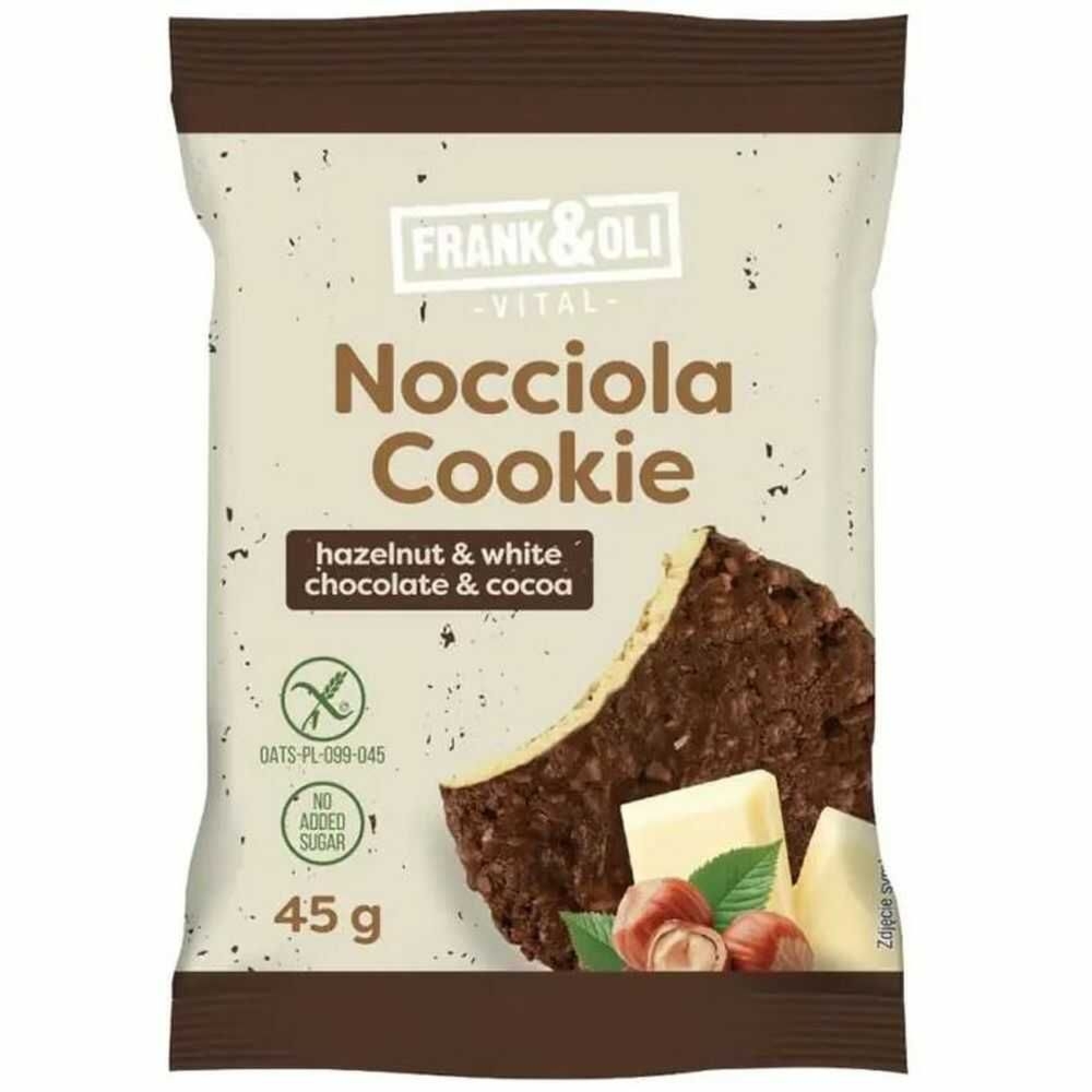 Miękkie Ciastko z Oczechami Laskowymi, Białą Czekoladą i Kakao Bez Dodatku Cukru Bezglutenowe 45 g - Frank&Oli
