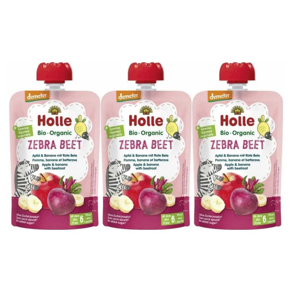 3 x Mus Owocowy Buraczana Zebra (Jabłko, Banan, Burak) Bez Dodatku Cukru Bio Demeter 100 g - Holle