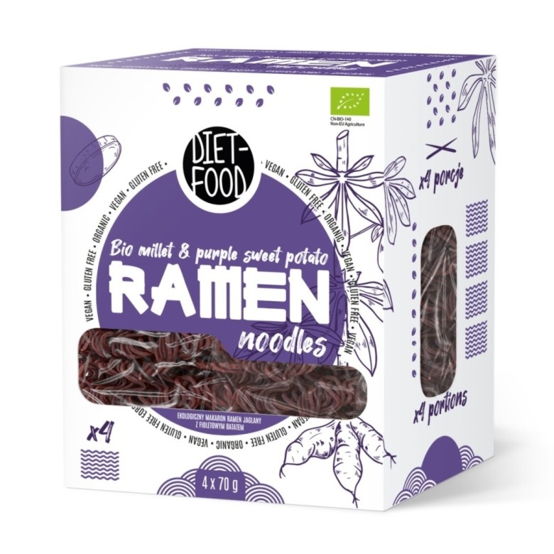 Makaron Ramen Jaglany z Fioletowym Batatem BIO Bezglutenowy 280 g Diet-Food