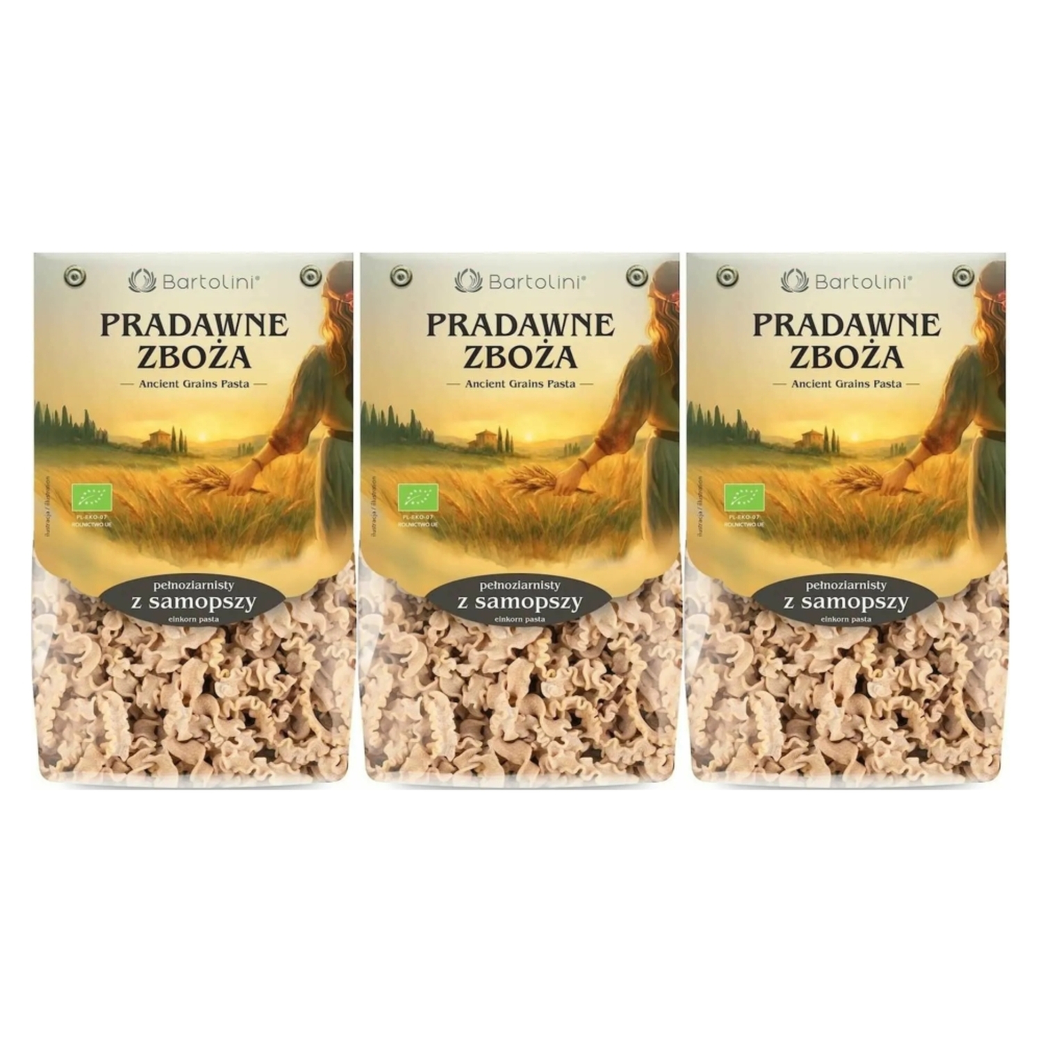 3 x Makaron z Samopszy Pełnoziarnisty Fala BIO 250 g - Bartolini Pradawne Zboża