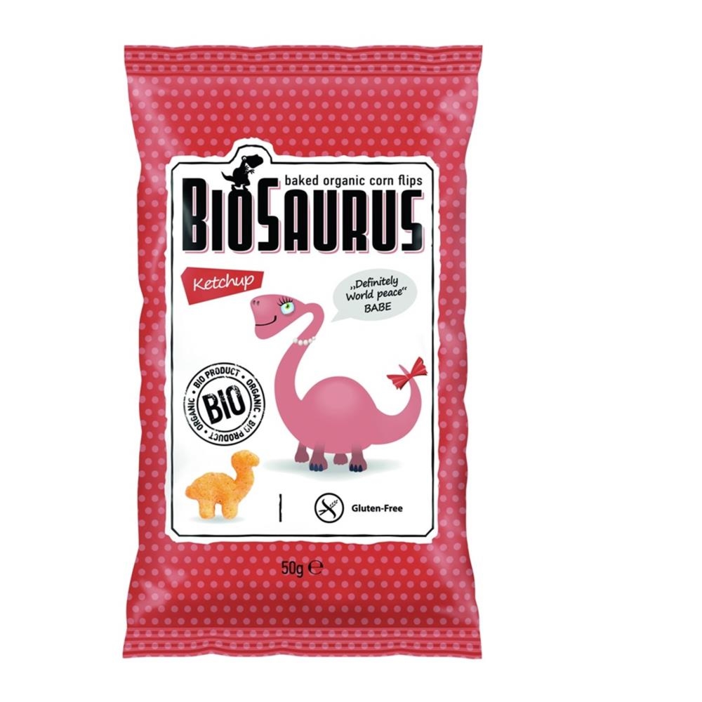 Pieczone Chrupki Kukurydziane o Smaku Ketchupowym Bezglutenowe Bio 50 g - BioSaurus
