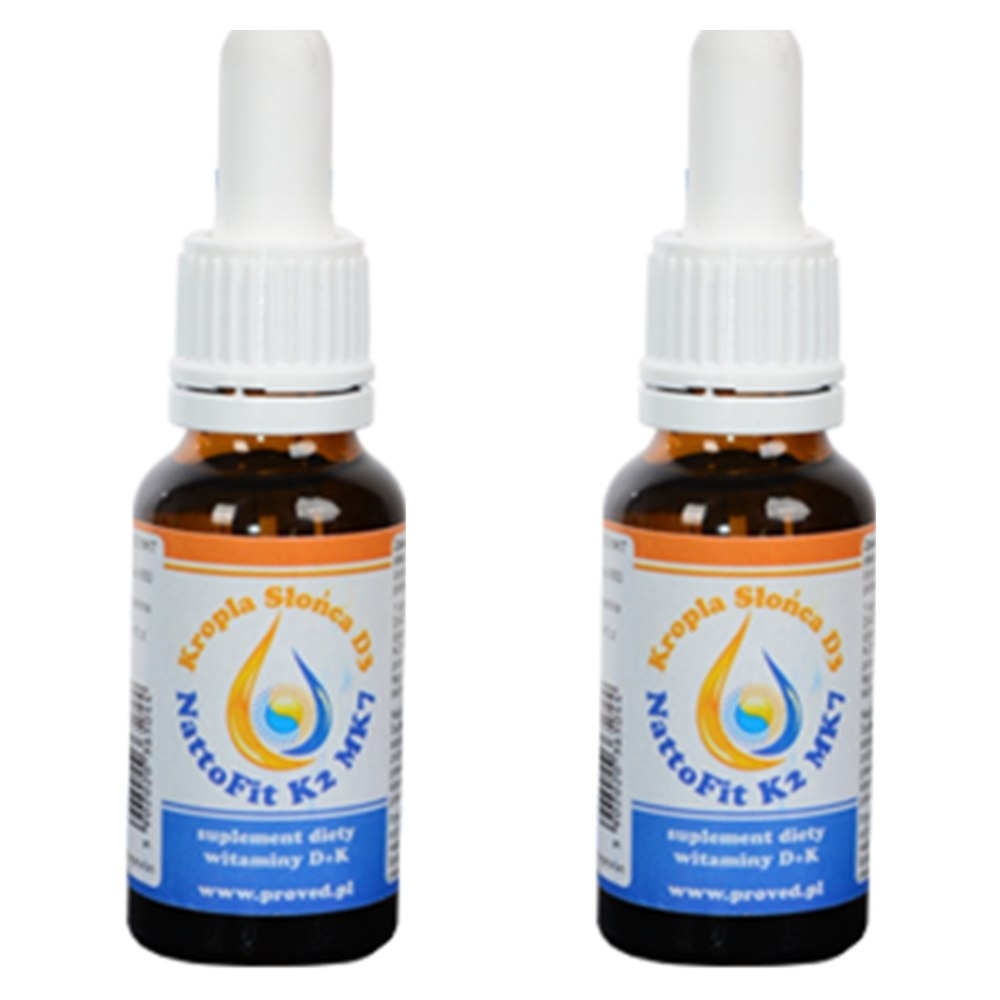 Zestaw 2 x Witamina k2mk7+ D3 w kroplach - NattoFit k2Mk7 + Kropla Słońca D3 20ml - Proved