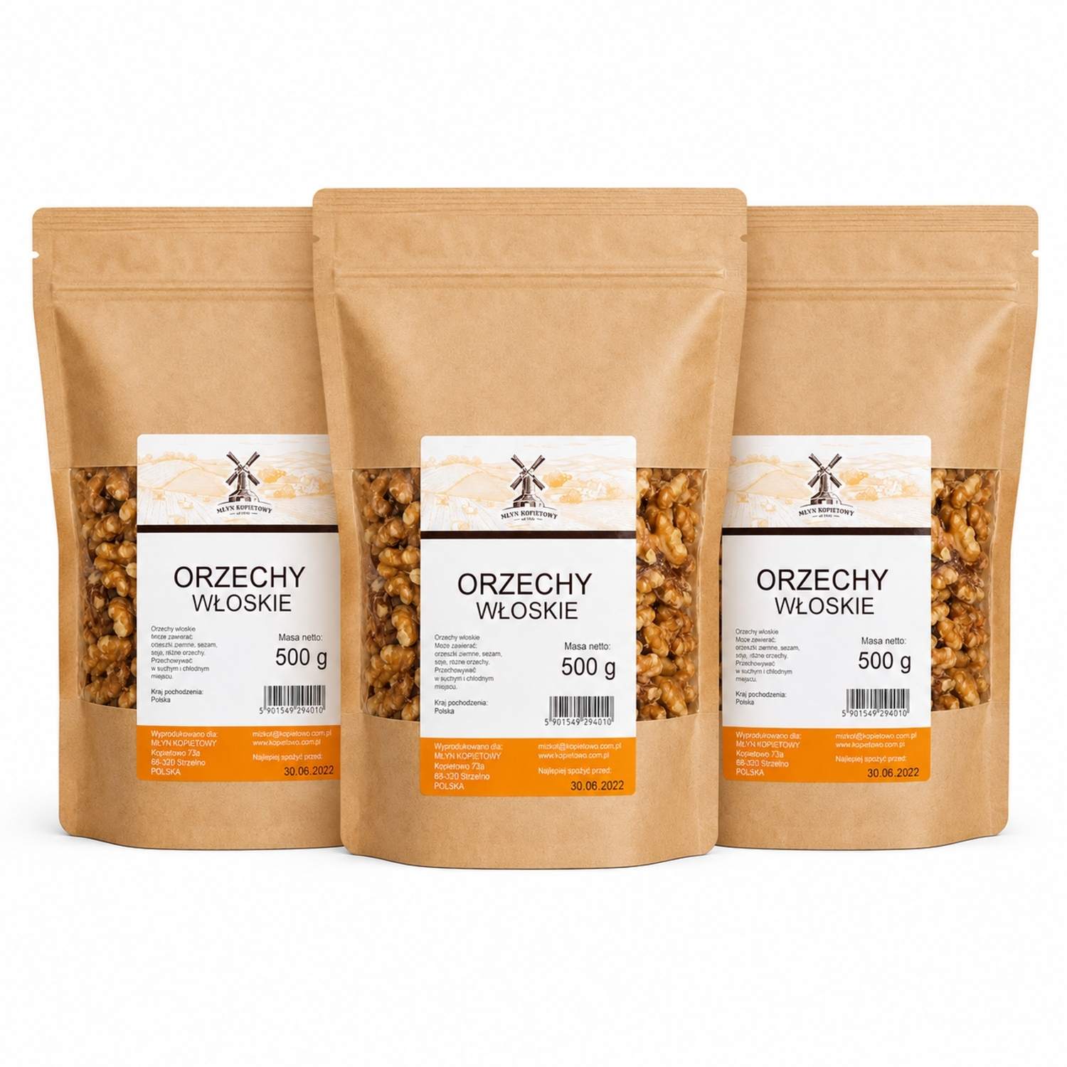 3 x Orzechy Włoskie Polskie 500 g - Młyn Kopytowa