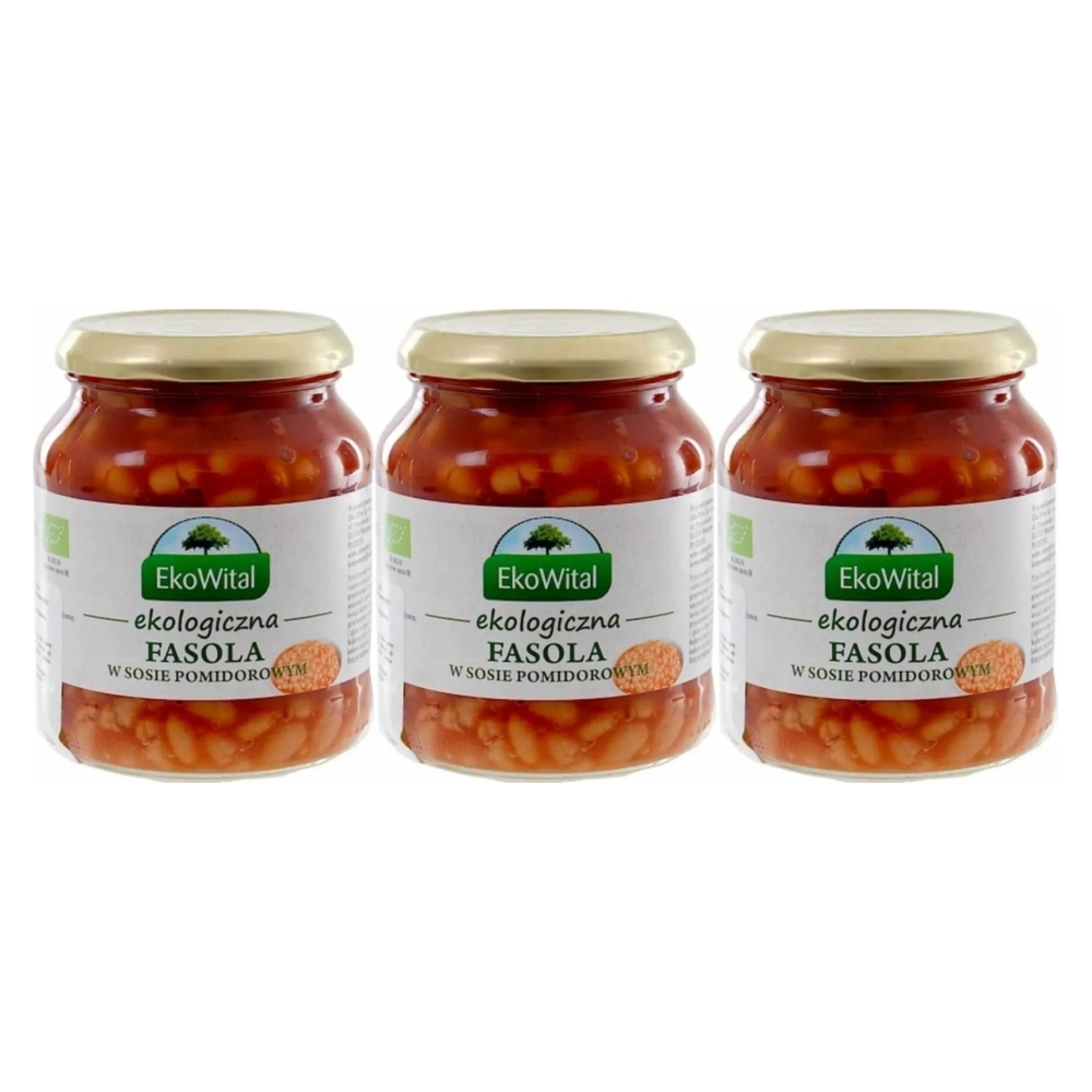 3 x Fasola Biała w Sosie Pomidorowym Bio 360 g - Eko-Wital