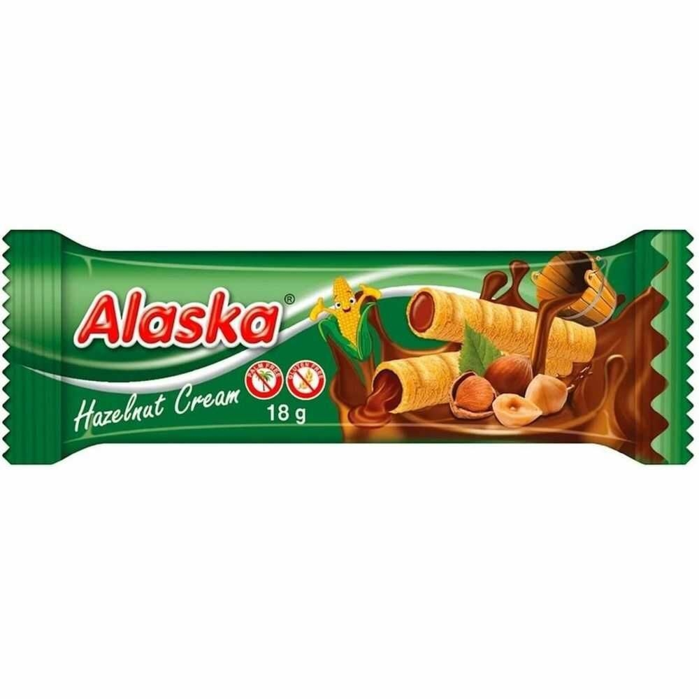 Rurki Kukurydziane Nadziewane Kremem o Smaku Orzechowym Bezglutenowe 18 g - Alaska