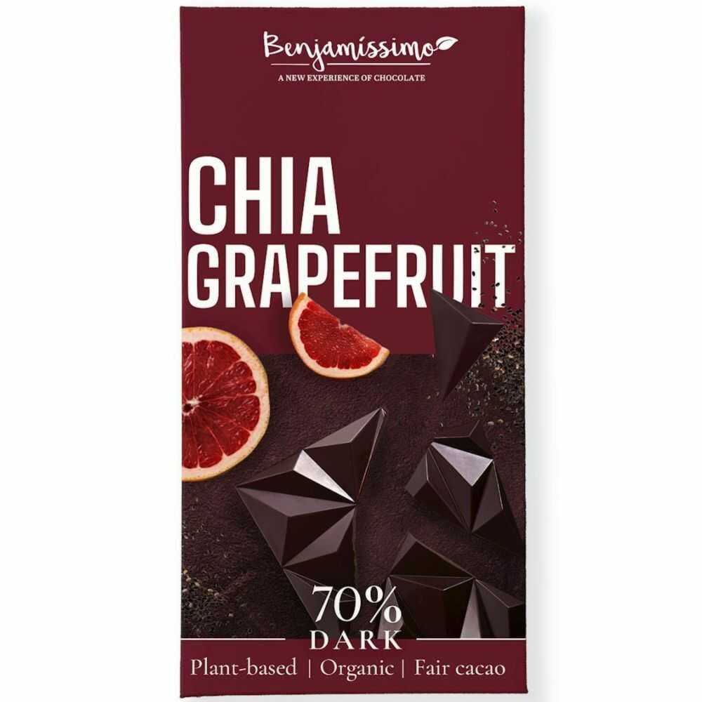 Czekolada Gorzka Chia i Grejpfrut Bezglutenowa Bio 60 g - Benjamissimo