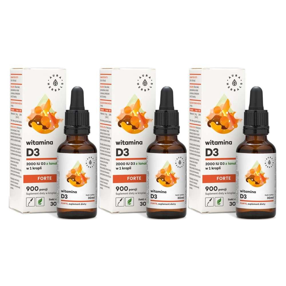 Zestaw 3 x Witamina D3 Forte w Kroplach 30 ml - Aura Herbals