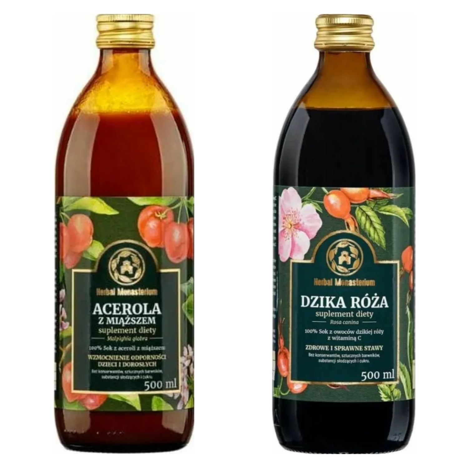 Acerola z Miąższem 500 ml + Dzika Róża 500 ml - Herbal Monasterium