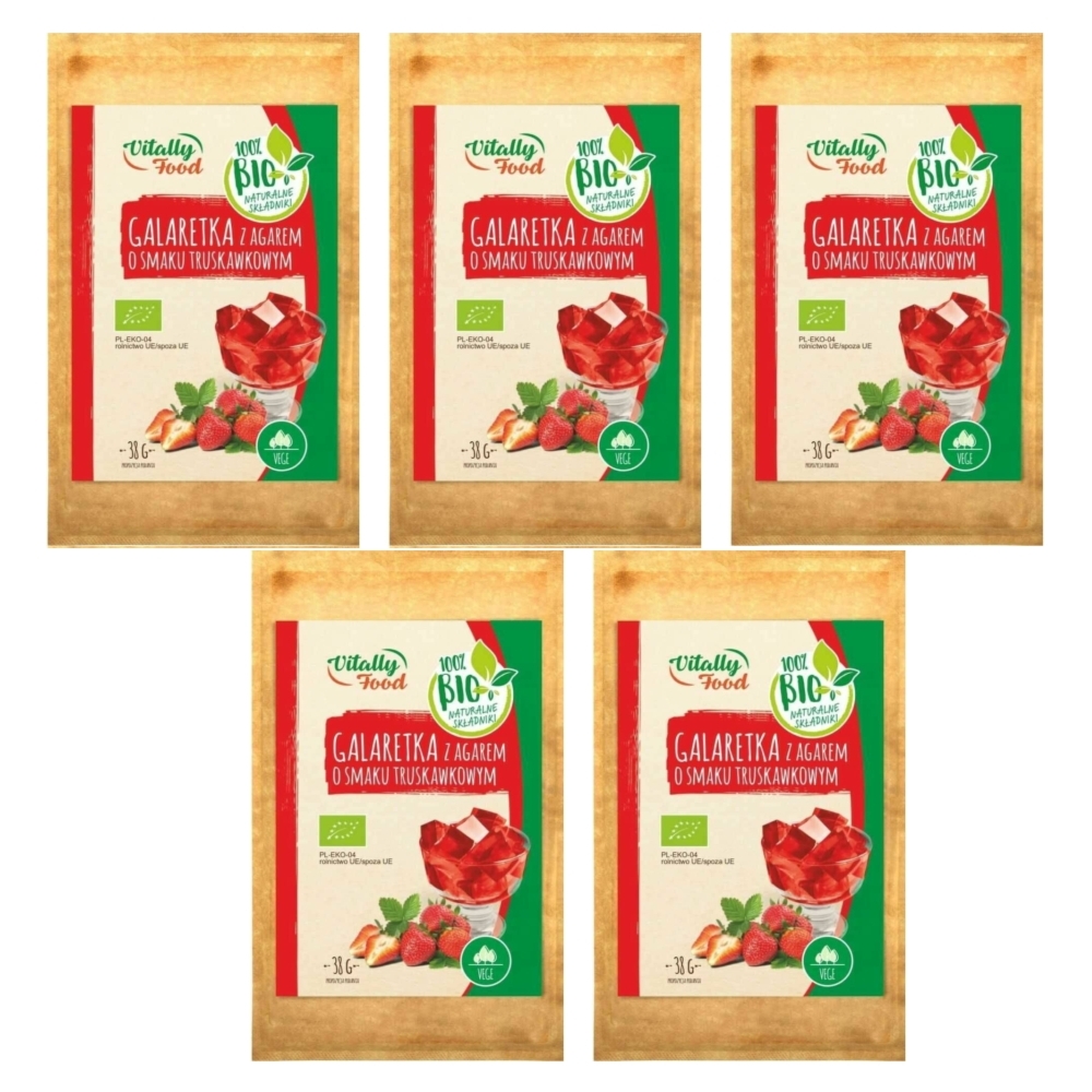 5 x Bio Galaretka z Agarem o Smaku Truskawkowym 38 g - Vitally-Food