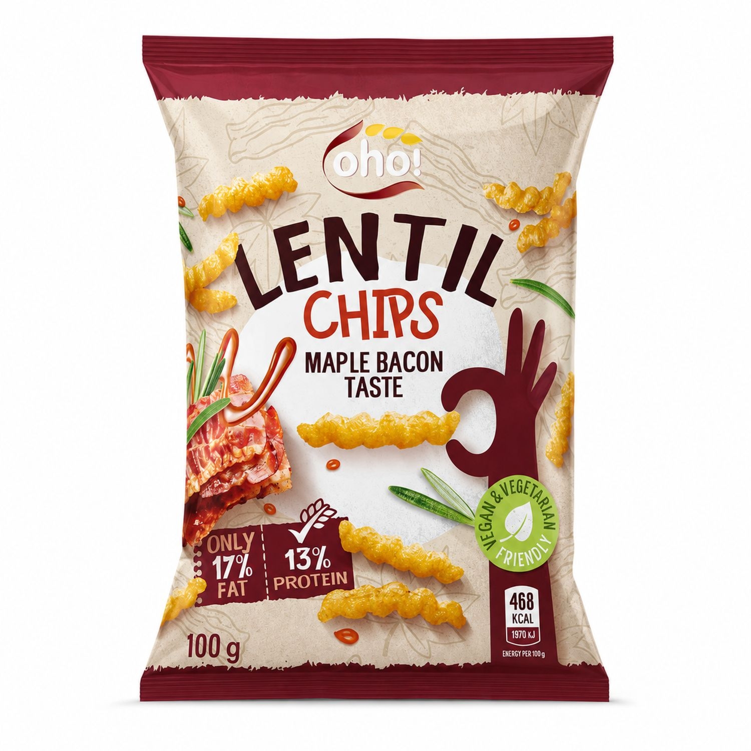 Chipsy z Czerwonej Soczewicy o Smaku Bekonu i Syropu Klonowego 100 g - Oho!