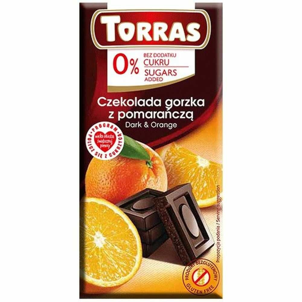Czekolada Gorzka z Pomarańczą Bez Dodatku Cukru 75 g - Torras