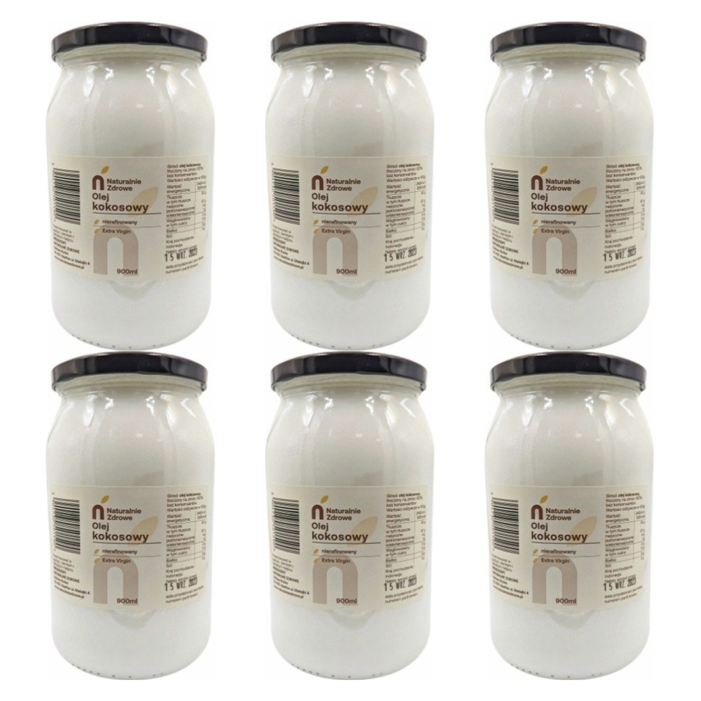 6 x Olej Kokosowy Nierafinowany Extra Virgin 900 ml - Naturalnie Zdrowe