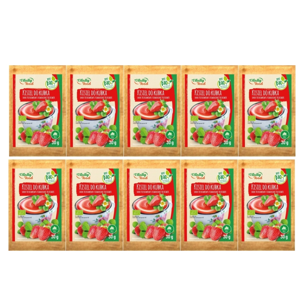 10 x Bio Kisiel do Kubka Smak Truskawkowy z Kawałkami Truskawek 30 g - Vitally Food
