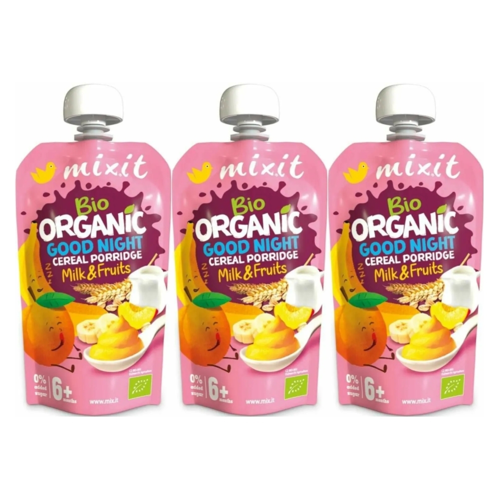 3 x BIO Owsianka z Mlekiem Good Night Banan i Brzoskwinia Bez Dodatku Cukru 110 g - Mixit