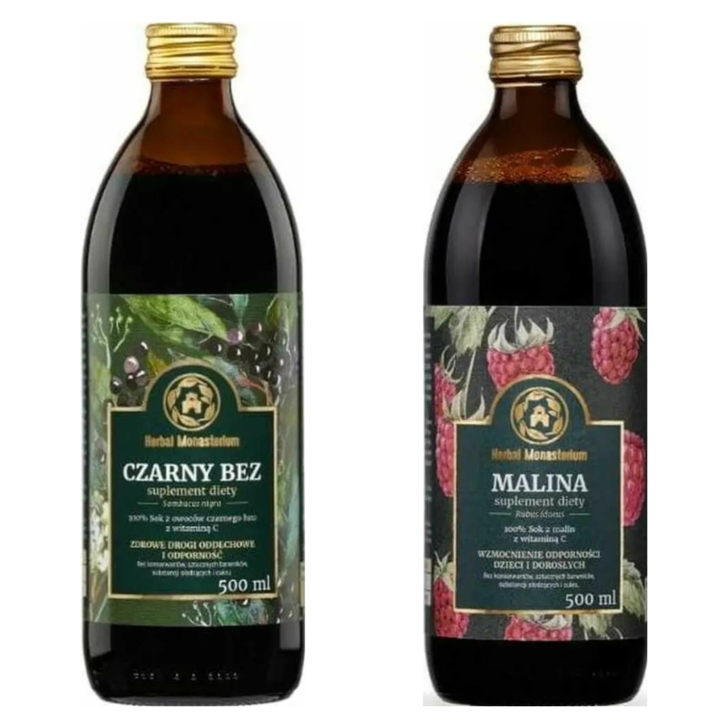 Czarny Bez 500 ml + Sok z Malin 500 ml - Herbal Monasterium
