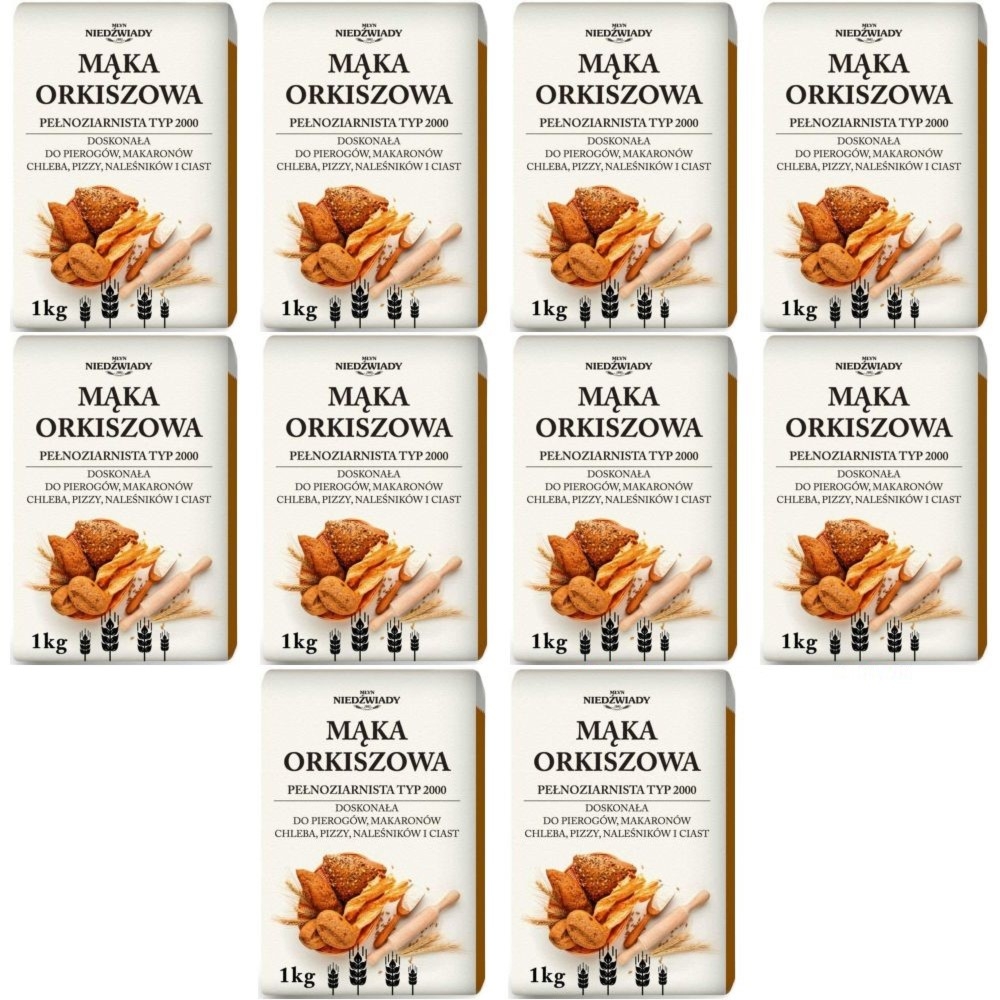10 x Mąka Orkiszowa Pełnoziarnista Typ 2000 1 kg - Młyn Niedźwiady