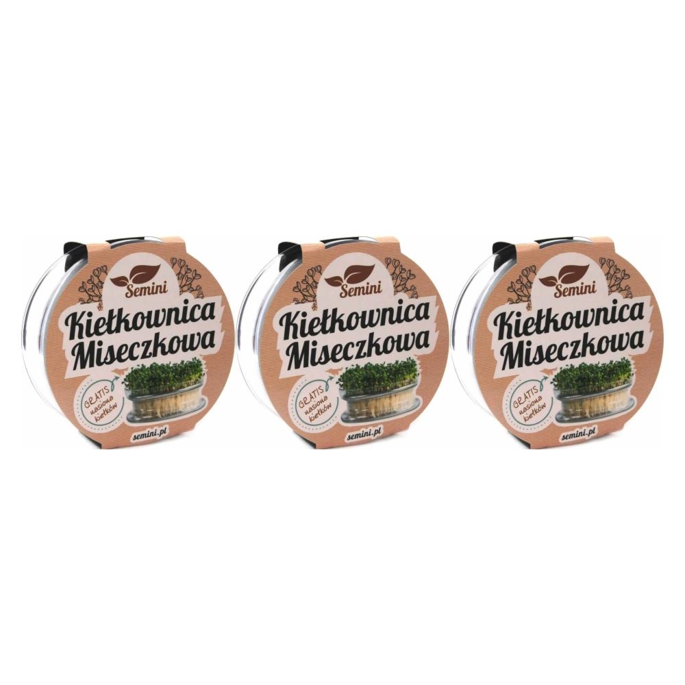 3 x Kiełkownica Szklana Miseczkowa +Nasiona na Kiełki Rzeżucha 10 g - Semini