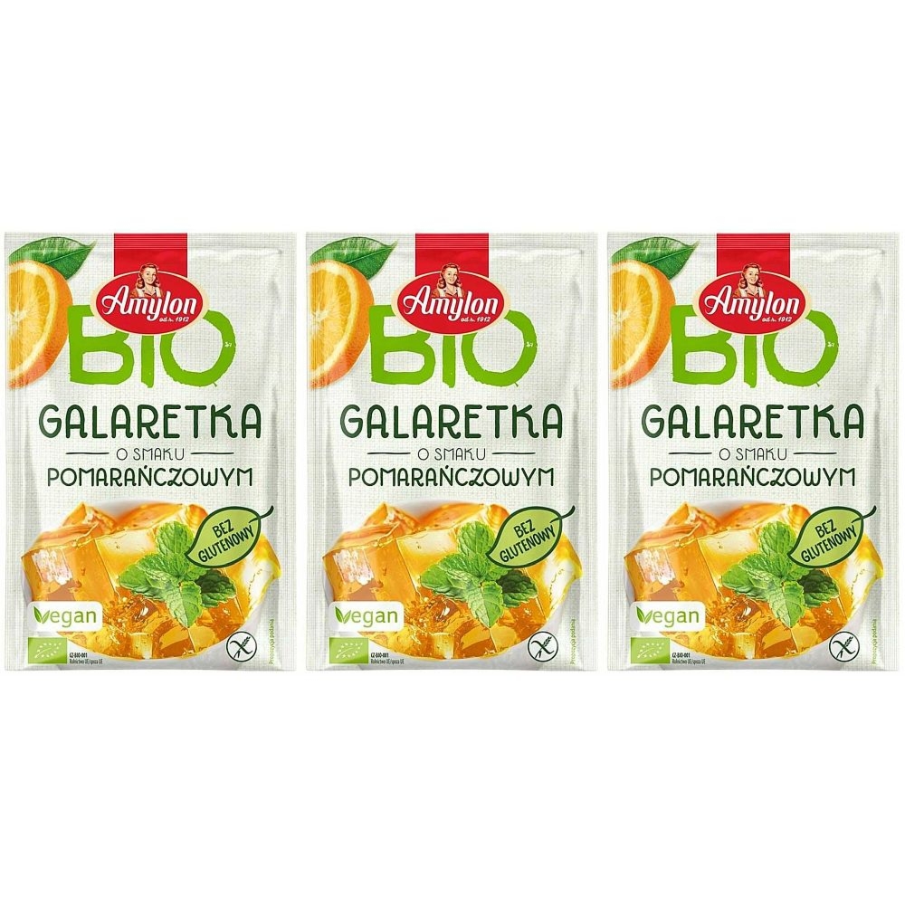 3 x Galaretka o Smaku Pomarańczowym  z Agarem Bezglutenowa Bio 40 g -Amylon