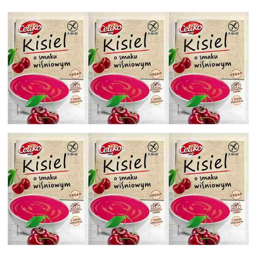 6 x Kisiel o Smaku Wiśniowym Bez Dodatku Cukru 40 g - Celiko