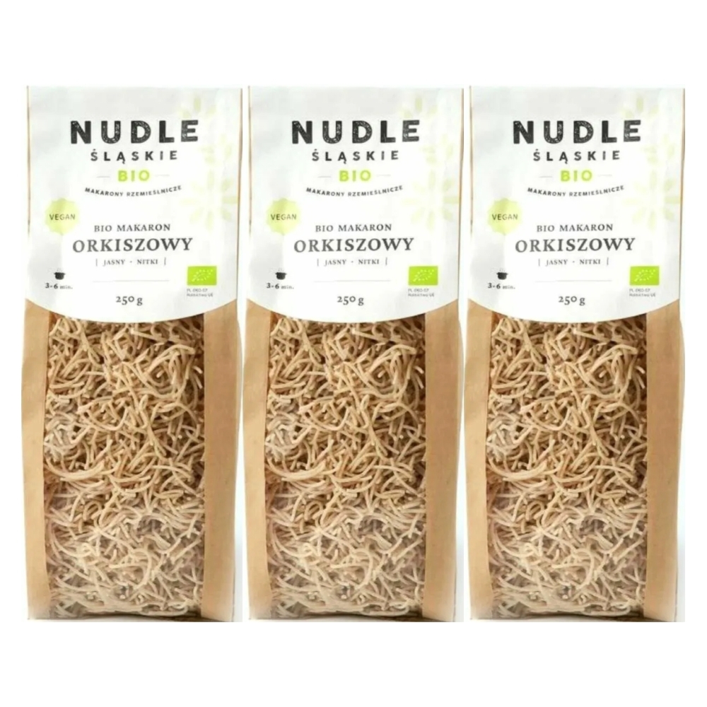 3 x Makaron Orkiszowy Jasny Nitki BIO 250 g - Nudle Śląskie