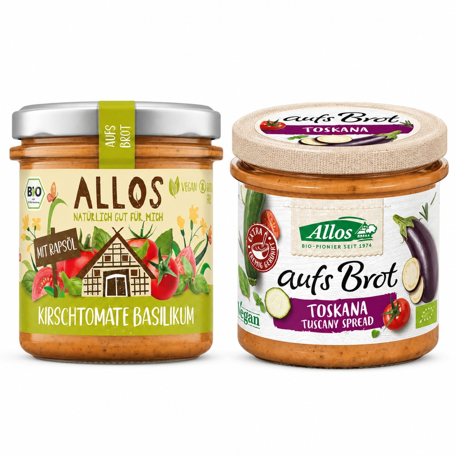 Pasta Kremowa z Pomidorami Cherry i Bazylią Bezglutenowa Bio 140 g  + Pasta Kremowa Toskana Bezglutenowa Bio 140 G Allos