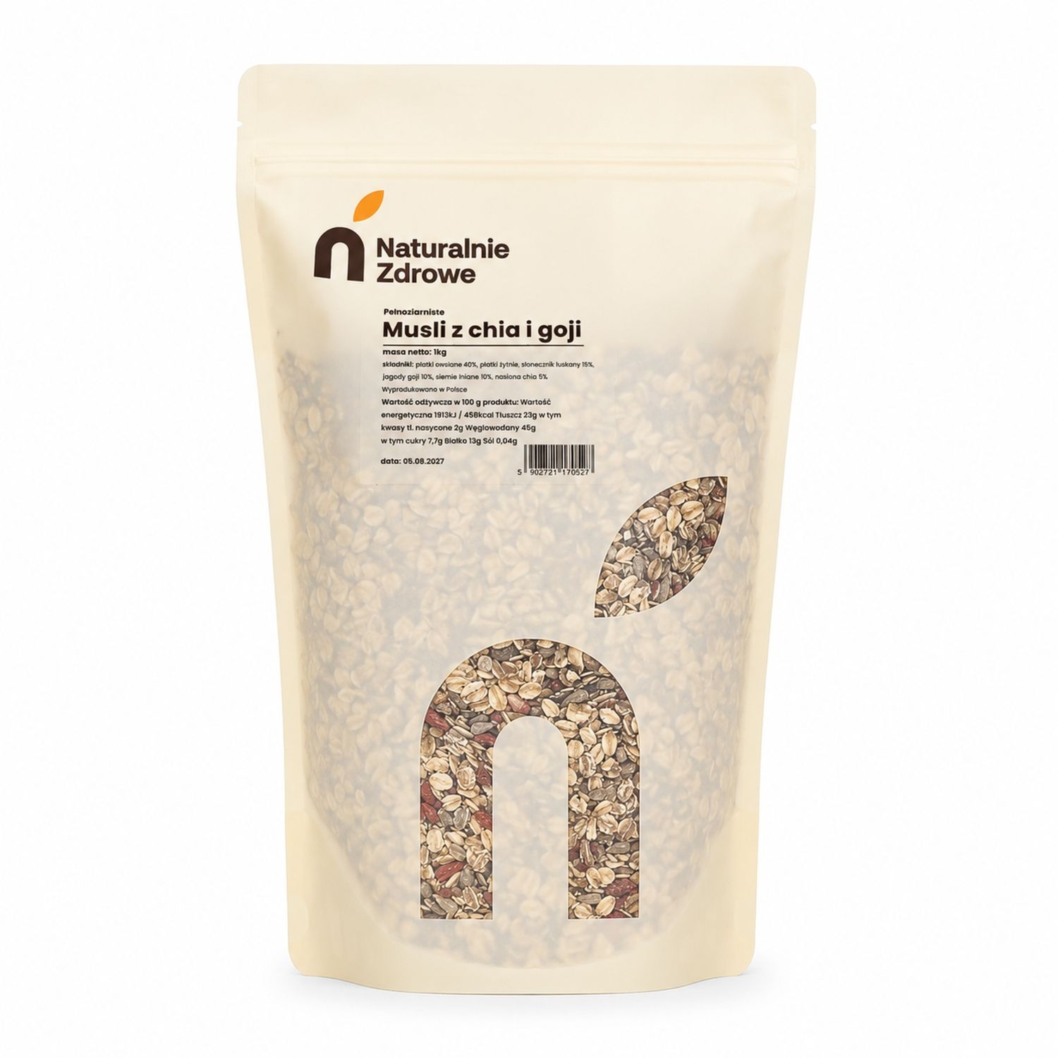 Musli Pełnoziarniste z Chia i Goji 1 kg - Naturalnie Zdrowe