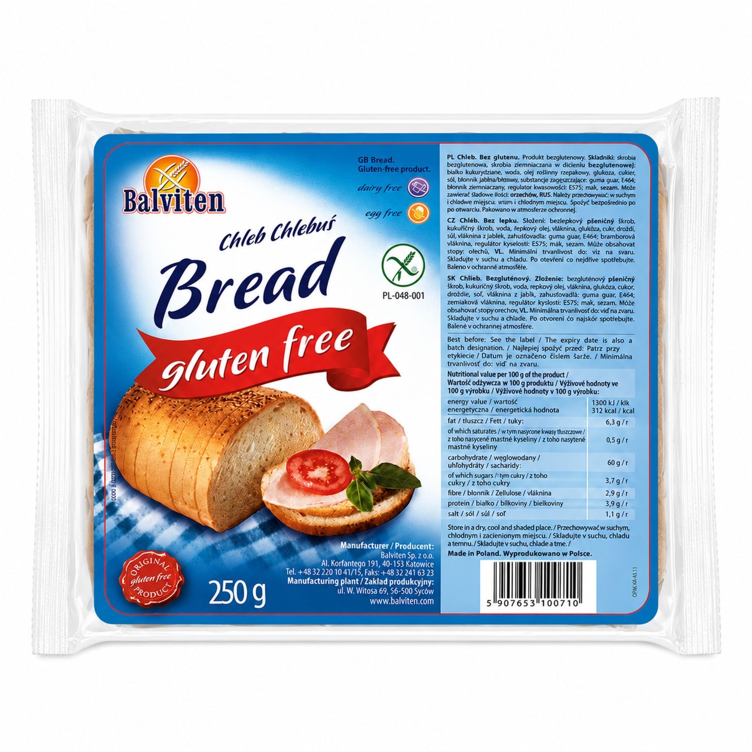 Chleb Chlebuś Bezglutenowy 250 g - Balviten (data: 15.09.2026)