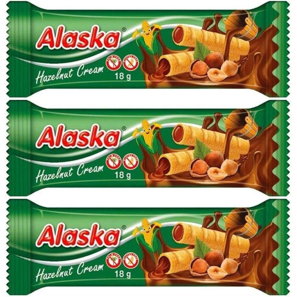 3 x Rurki Kukurydziane Nadziewane Kremem o Smaku Orzechowym Bezglutenowe 18 g - Alaska