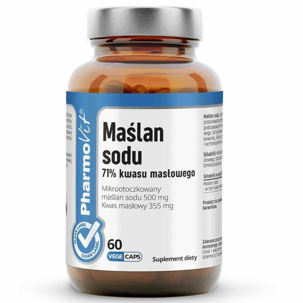 Maślan sodu 71% Kwasu Masłowego Mikrootoczkowany 60 Kapsułek - Pharmovit