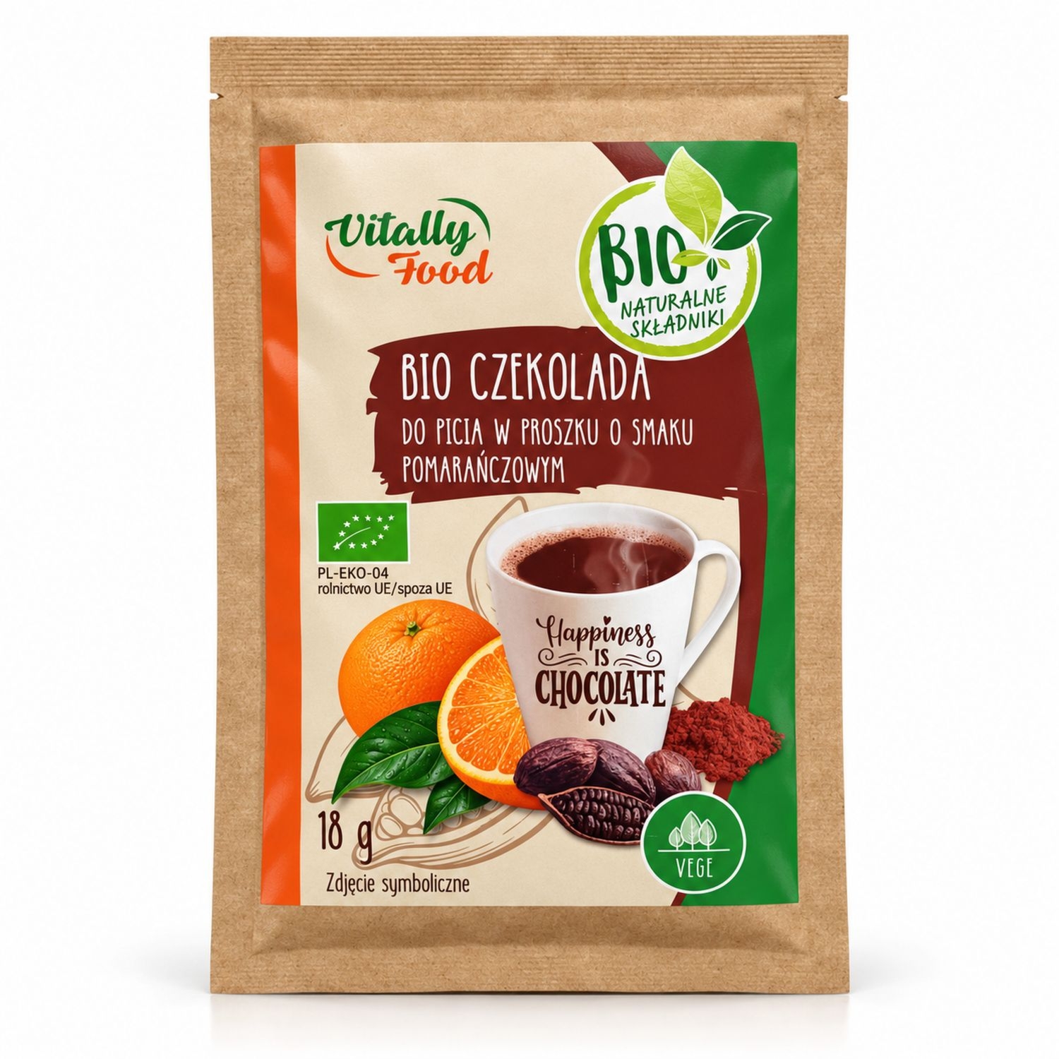 Czekolada do Picia w Proszku o Smaku Pomarańczowym BIO 18 g - Vitally Food