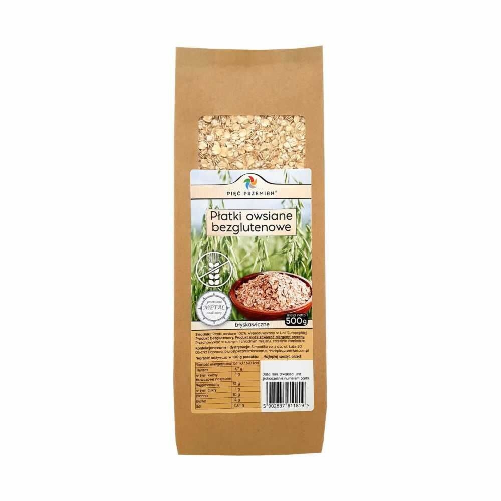 Płatki Owsiane Bezglutenowe Błyskawiczne 500 g - Pięć Przemian