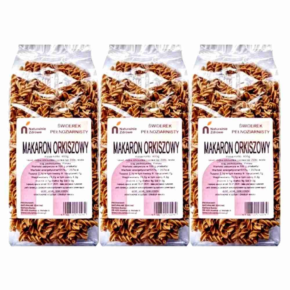 3 x Makaron Orkiszowy Pełnoziarnisty Świderki 400 g - Naturalnie Zdrowe